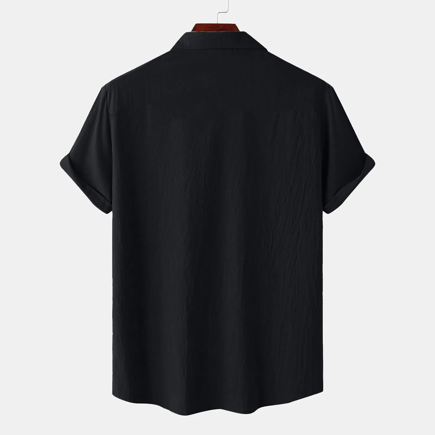 Men's Cotton Linen Tops Summer Solid Short Sleeve Button Down Blouse Casual Fashion Lightweight Shirt with Pockets