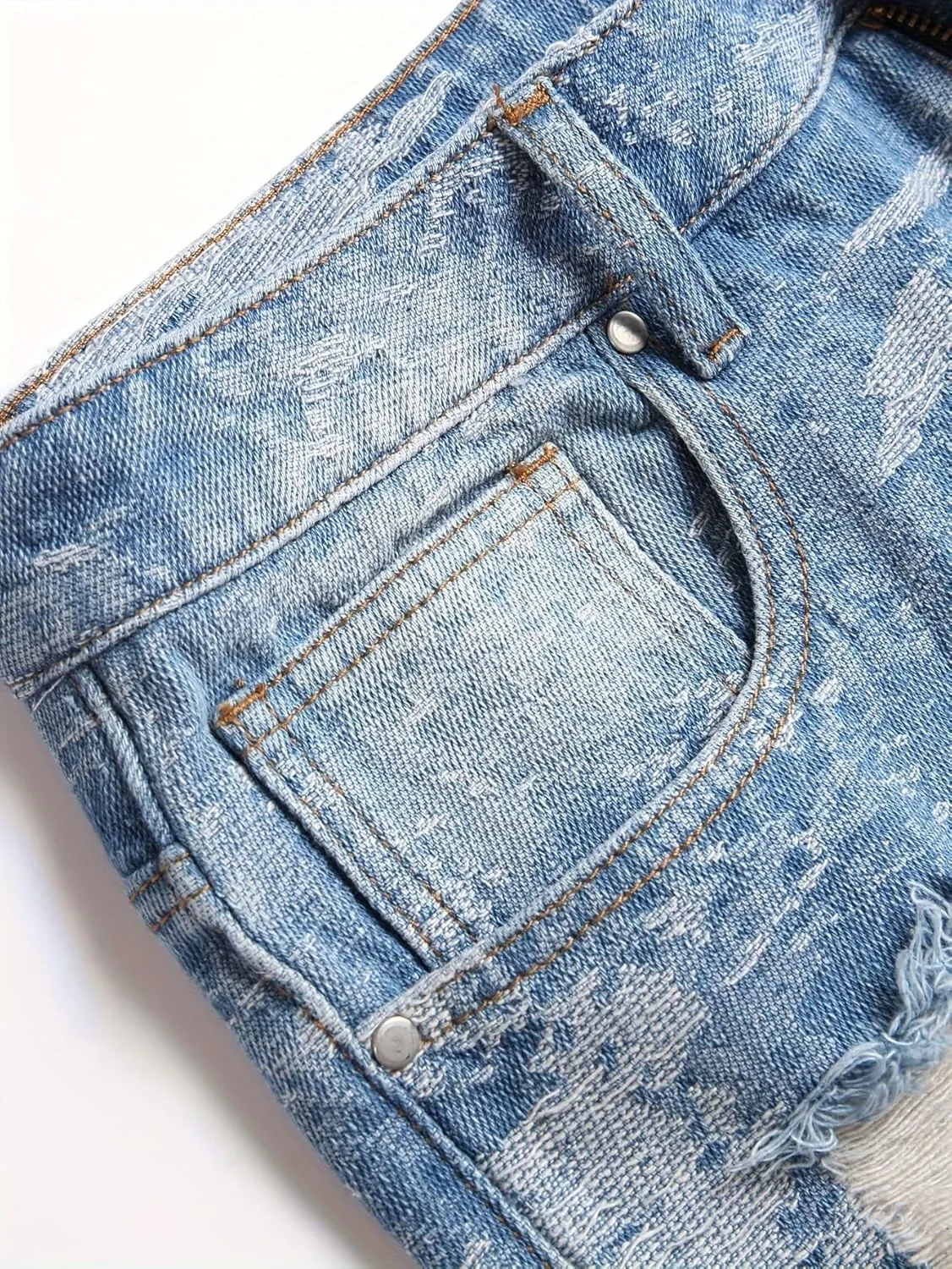 Men's Denim Shorts with 5 Point Torn Buttons Casual Classic Version Summer Fashion Washed and Vintage Style