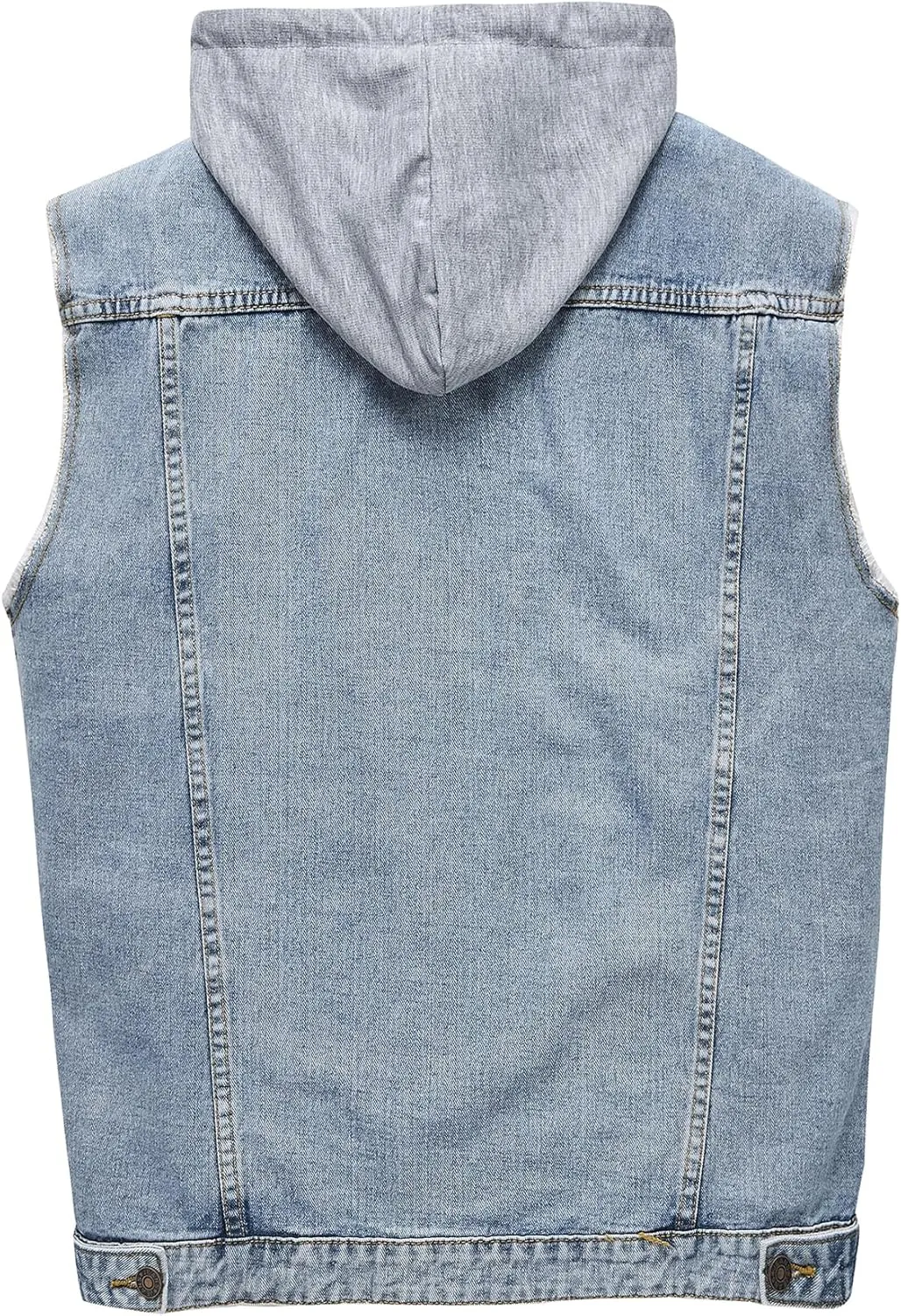 Men's Denim Vest Casual Button Stretchy Distressed Jean Sleeveless Jacket with Hood