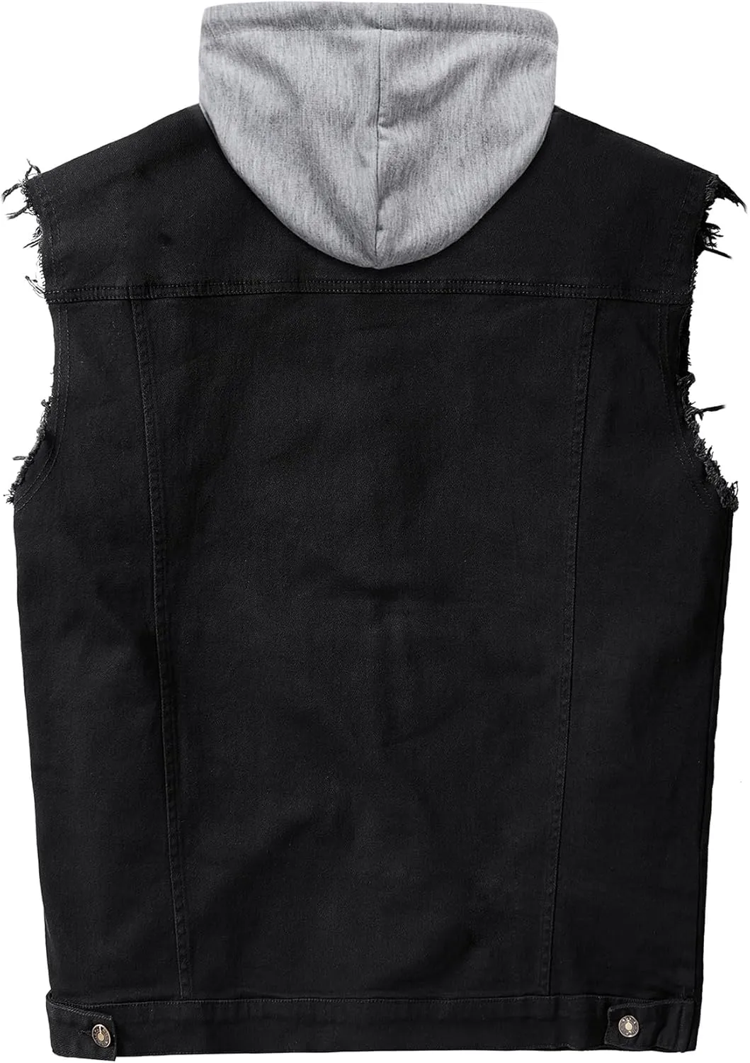 Men's Denim Vest Casual Button Stretchy Distressed Jean Sleeveless Jacket with Hood
