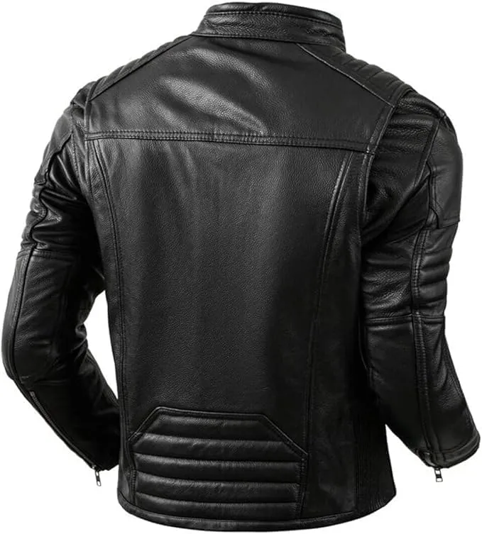 Men’s Distressed Black or Brown Cowhide Leather Slim Fit Motorcycle Jacket | Quilted Moto Rider Style Vintage Biker Coat