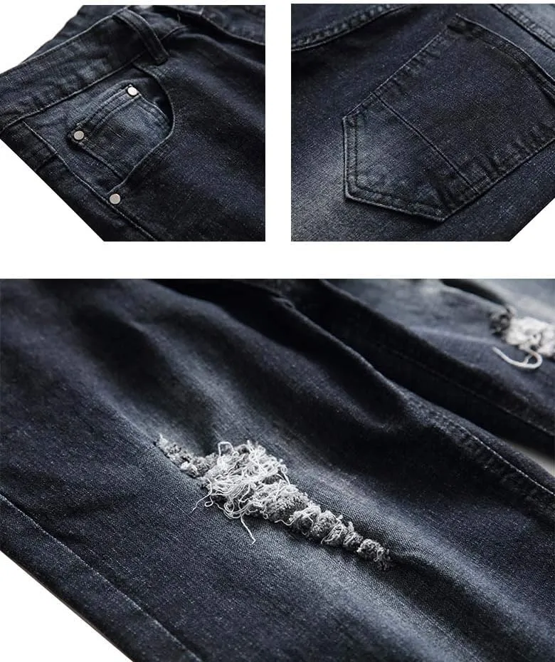 Men's Distressed Jean Shorts Casual Ripped Summer Denim Short Pants with Pockets