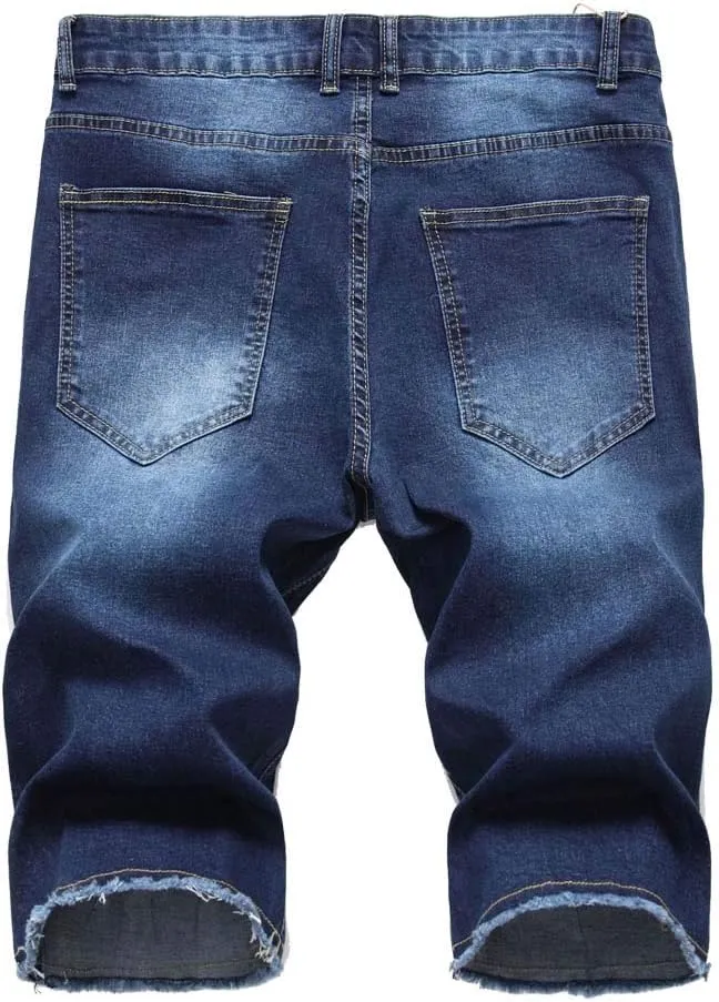 Men's Distressed Jean Shorts Casual Ripped Summer Denim Short Pants with Pockets