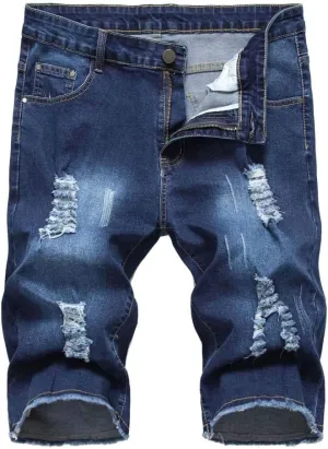 Men's Distressed Jean Shorts Casual Ripped Summer Denim Short Pants with Pockets