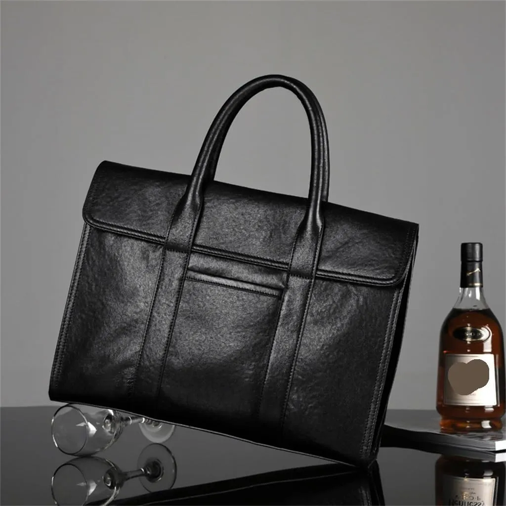 Men's Handbag Leather Business Briefcase Large Capacity Computer Bag Cowhide Office Bag Men