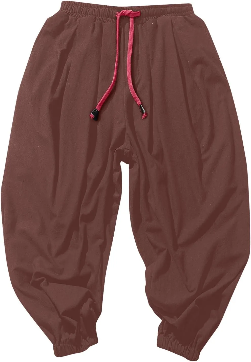 Mens Hippie Harem Pants Casual Elastic Drawstring Tapered Pants Solid Color Baggy Yoga Drop Crotch Trouser