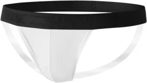 Men's Ice Silk Transparent Jockstrap Stretchy Dew Butt Mesh Pouch Sheer Low Rise Briefs Underwear Double Thong Pants(Large, White)