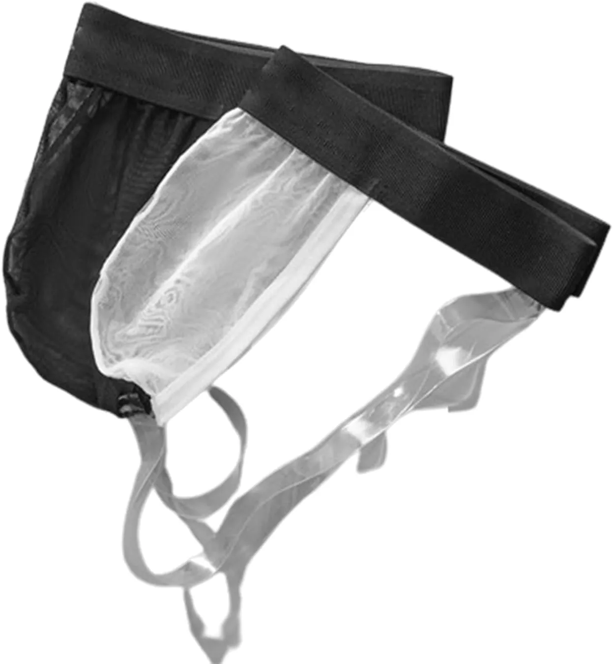 Men's Ice Silk Transparent Jockstrap Stretchy Dew Butt Mesh Pouch Sheer Low Rise Briefs Underwear Double Thong Pants(Large, White)