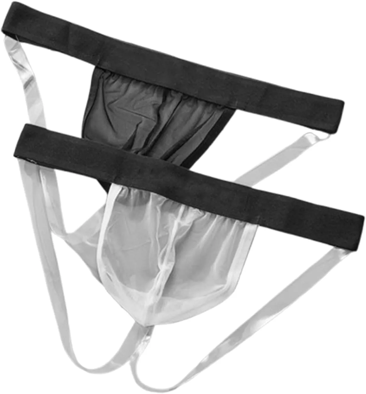 Men's Ice Silk Transparent Jockstrap Stretchy Dew Butt Mesh Pouch Sheer Low Rise Briefs Underwear Double Thong Pants(Large, White)