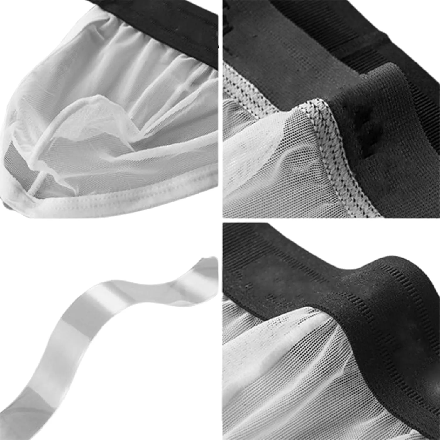 Men's Ice Silk Transparent Jockstrap Stretchy Dew Butt Mesh Pouch Sheer Low Rise Briefs Underwear Double Thong Pants(Large, White)
