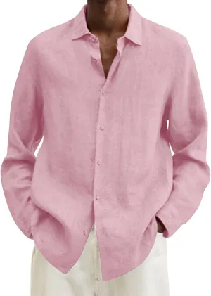 Men's Linen Long Sleeve Button Down Shirts Color Pocket Long Sleeve Shirt Top Long Sleeve Shirts Beach Shirts for