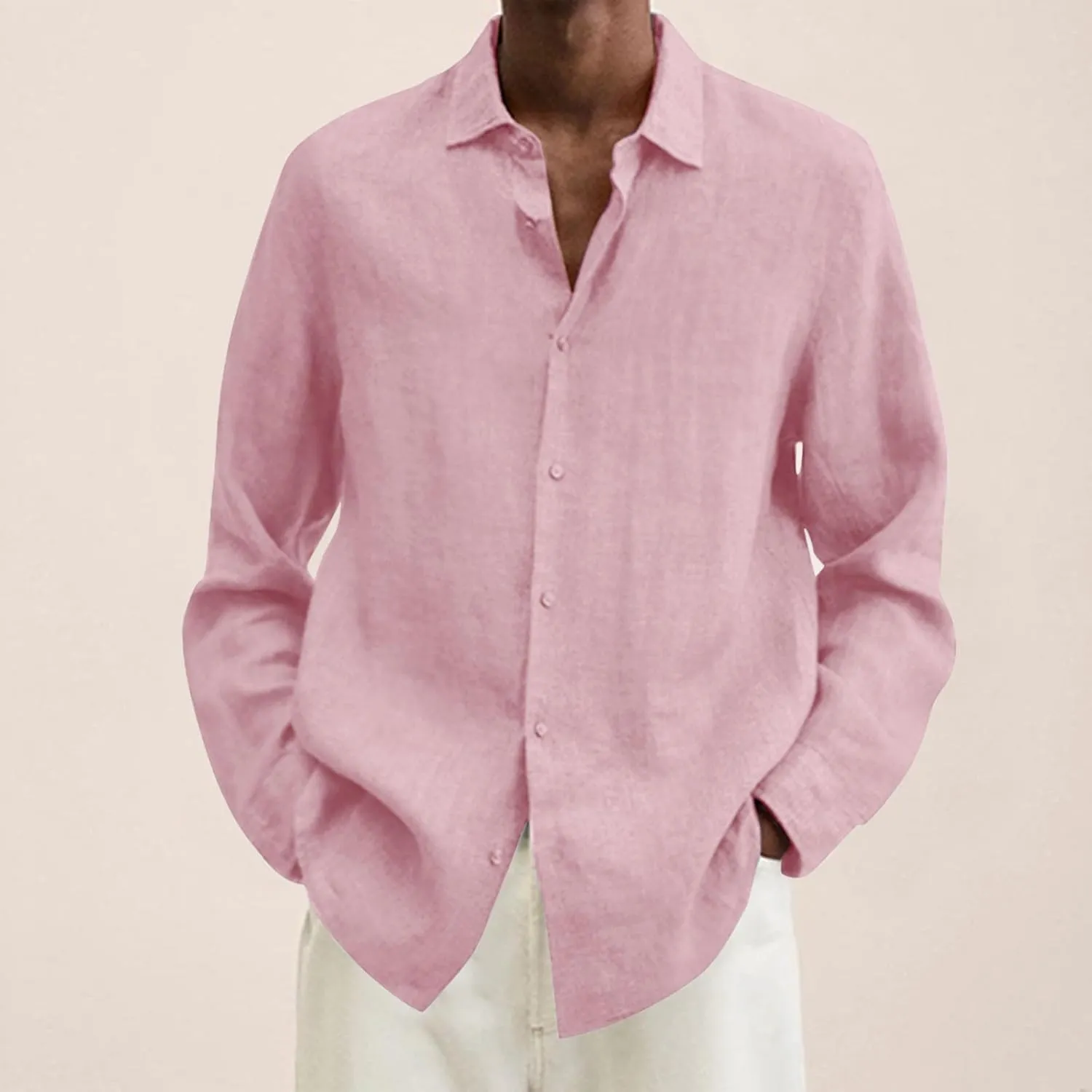 Men's Linen Long Sleeve Button Down Shirts Color Pocket Long Sleeve Shirt Top Long Sleeve Shirts Beach Shirts for