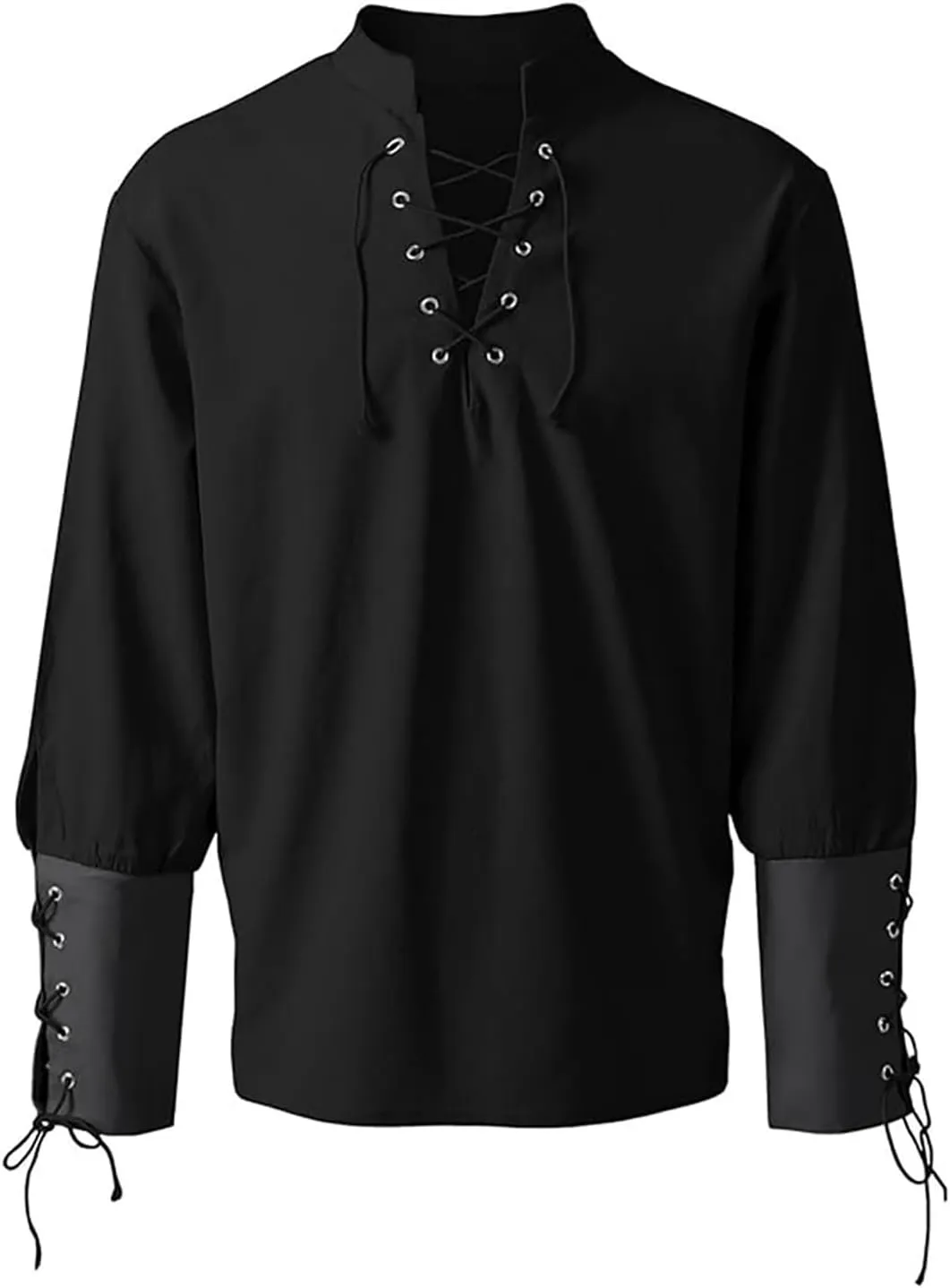 Men's Linen Shirt Casual Long Sleeve V Neck Lace Up Renaissance Medieval Shirt Gothic Pirate Shirts Vintage Tops