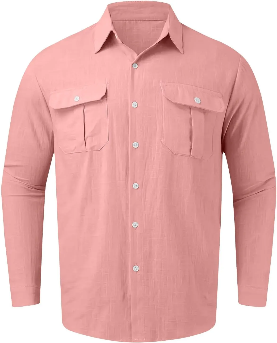 Mens Linen Shirt Long Sleeve Button Down Solid Color Beach Hawaiian Shirts Plus Size Loose Blouse with Pocket 2025