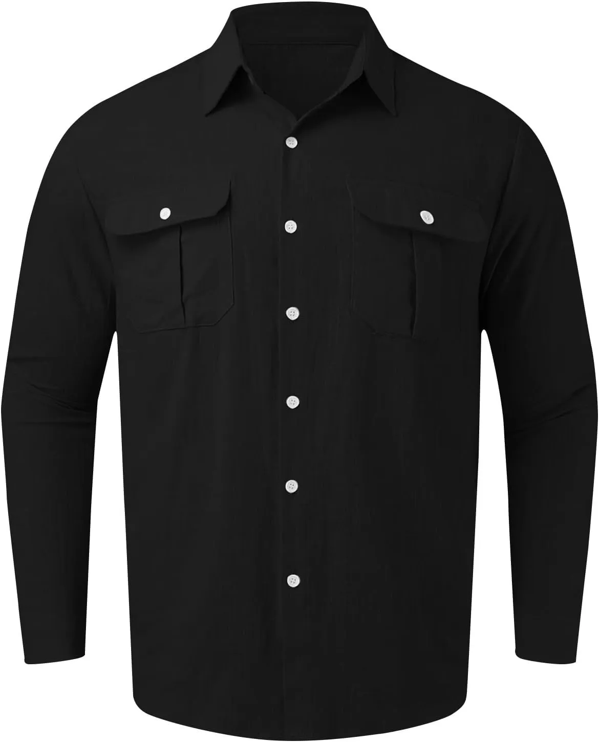 Mens Linen Shirt Long Sleeve Button Down Solid Color Beach Hawaiian Shirts Plus Size Loose Blouse with Pocket 2025