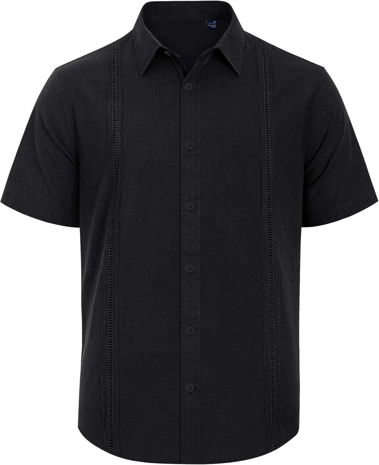 Mens Linen Shirts Short Sleeve Button Down Shirt Casual Cuban Guayabera Lightweight Summer Beach Solid Tops