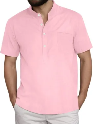Men's Linen Shirts Short Sleeve Button Down Shirt Lightweight Summer Shirts Casual Vacation Beach Tops with Pockets