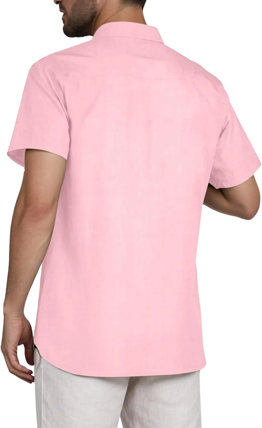 Men's Linen Shirts Short Sleeve Button Down Shirt Lightweight Summer Shirts Casual Vacation Beach Tops with Pockets
