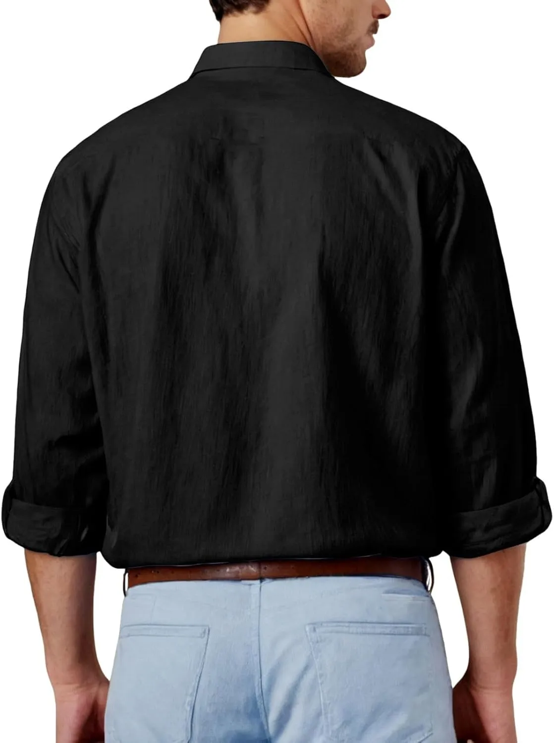 Men's Linen Shirts Short Sleeve Casual Shirts Button Down Shirt for Men Beach Summer Shirt with Pockets Linen Tops