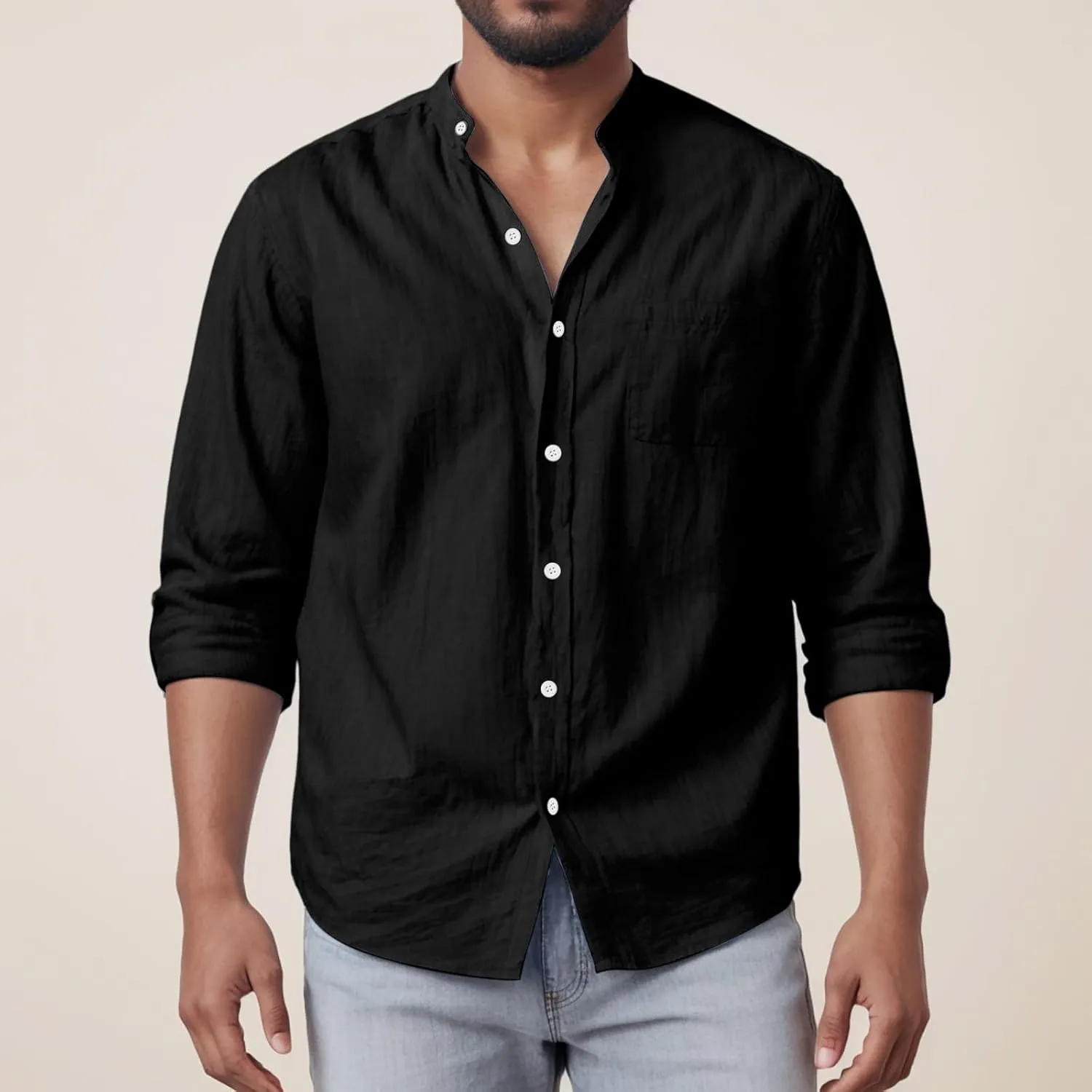 Men's Linen Shirts Short Sleeve Casual Shirts Button Down Shirt for Men Beach Summer Shirt with Pockets Linen Tops