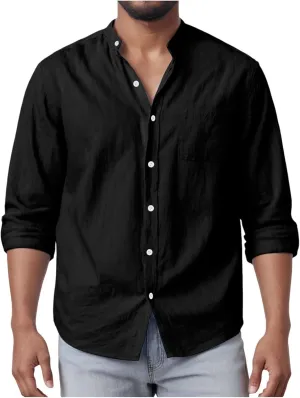 Men's Linen Shirts Short Sleeve Casual Shirts Button Down Shirt for Men Beach Summer Shirt with Pockets Linen Tops