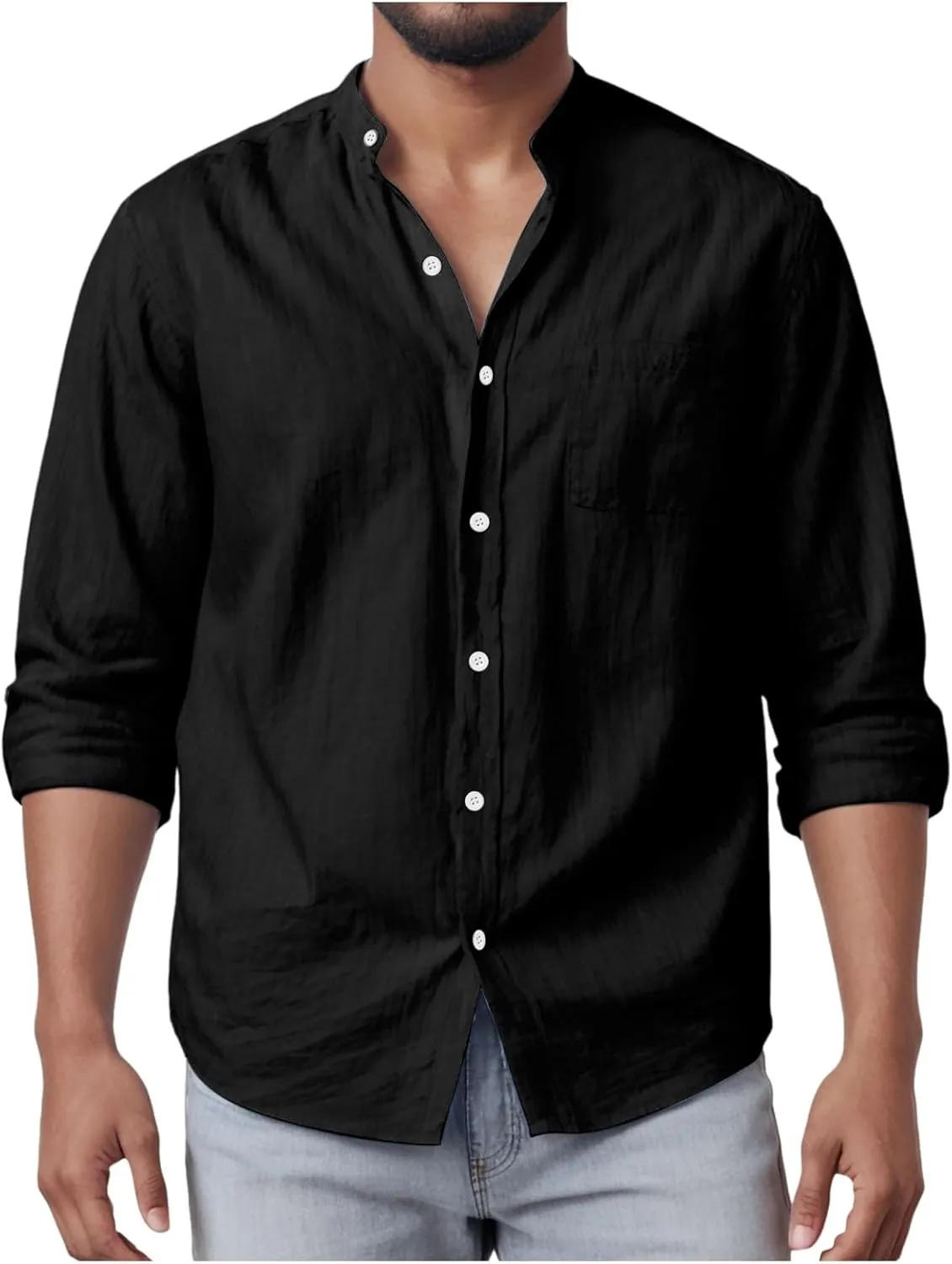 Men's Linen Shirts Short Sleeve Casual Shirts Button Down Shirt for Men Beach Summer Shirt with Pockets Linen Tops