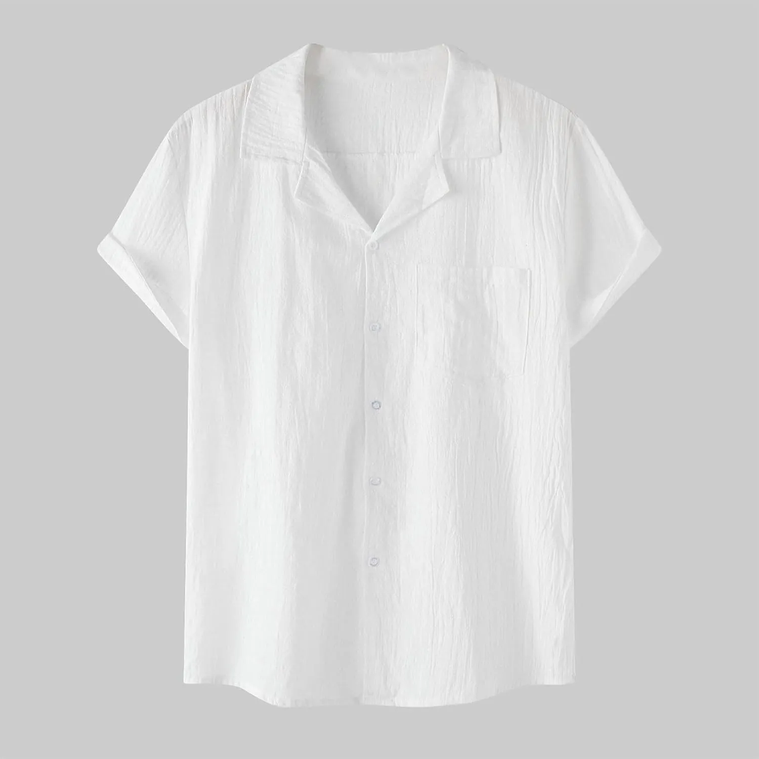 Men's Linen Shirts Slim Fit Button Down Lapel Solid Color Shirt Tops Trendy Short-Sleeve 2025 Summer Beach Outfits