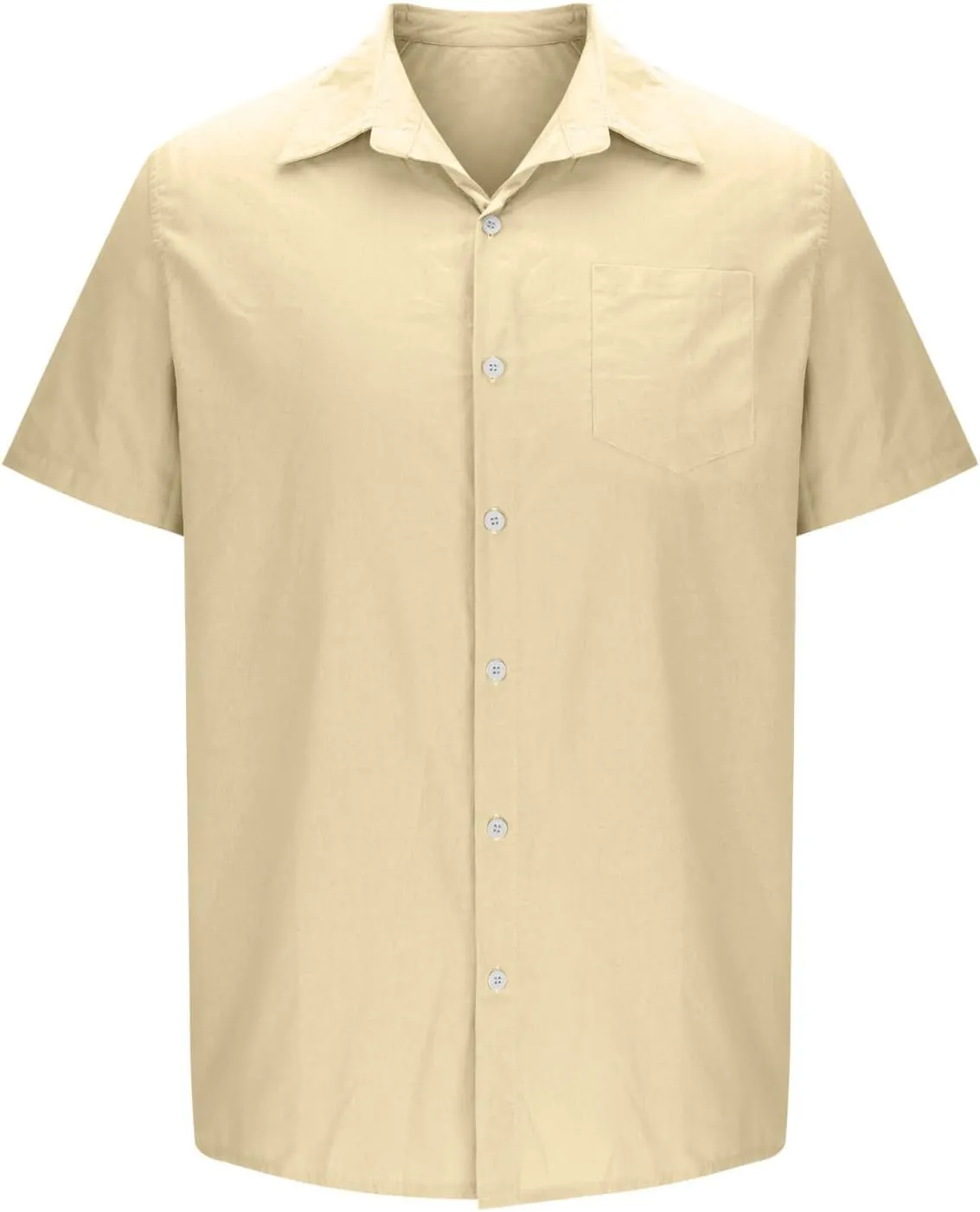 Men's Linen Shirts Summer Solid Color Short Sleeve Tops with Pockets Casual Stylish Lightweight Dress Beach Blouse