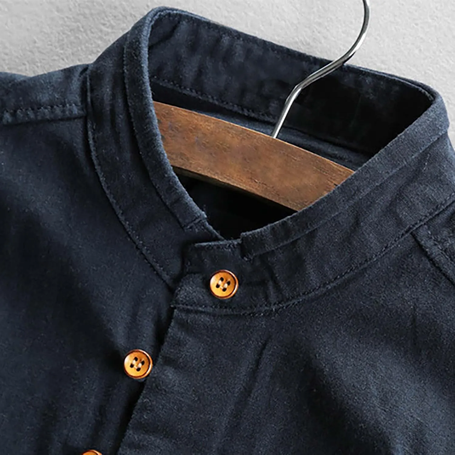 Men's Long Sleeved Shirt Casual Linen Retro Chinese Slim Stand Up Collar Slim Shirt Jacket Button Down Collar