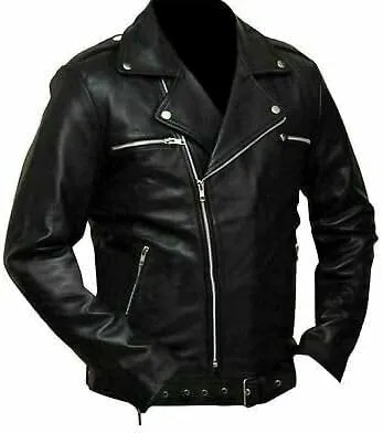 Mens Motorcycle Leather Jacket Black Brando Leather Biker Real Lambskin Asymmetrical Rider Jacket for Bikers