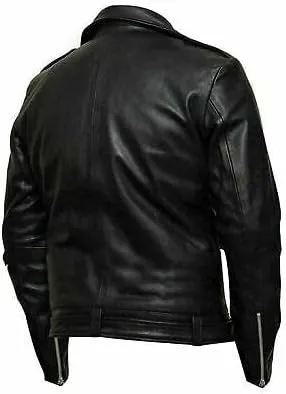Mens Motorcycle Leather Jacket Black Brando Leather Biker Real Lambskin Asymmetrical Rider Jacket for Bikers