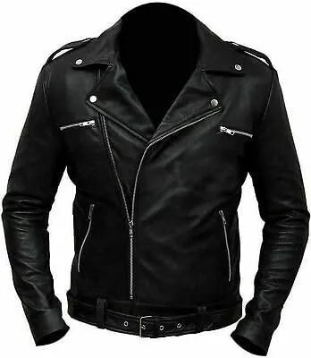 Mens Motorcycle Leather Jacket Black Brando Leather Biker Real Lambskin Asymmetrical Rider Jacket for Bikers