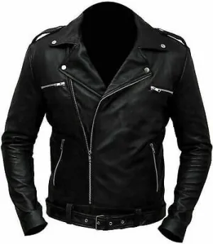 Mens Motorcycle Leather Jacket Black Brando Leather Biker Real Lambskin Asymmetrical Rider Jacket for Bikers