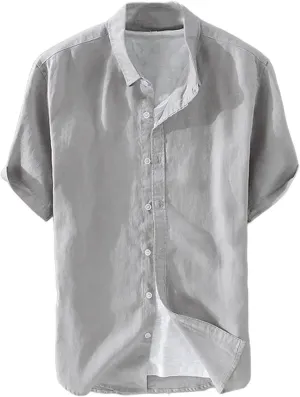 Men’s Pure Linen Short Sleeve Shirt for Men Casual Half Sleeve Cotton Linen Fabric White Color Men's Wear Top
