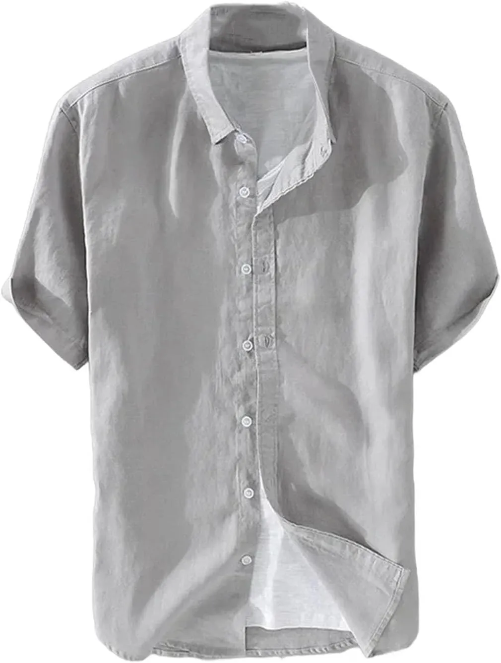 Men’s Pure Linen Short Sleeve Shirt for Men Casual Half Sleeve Cotton Linen Fabric White Color Men's Wear Top