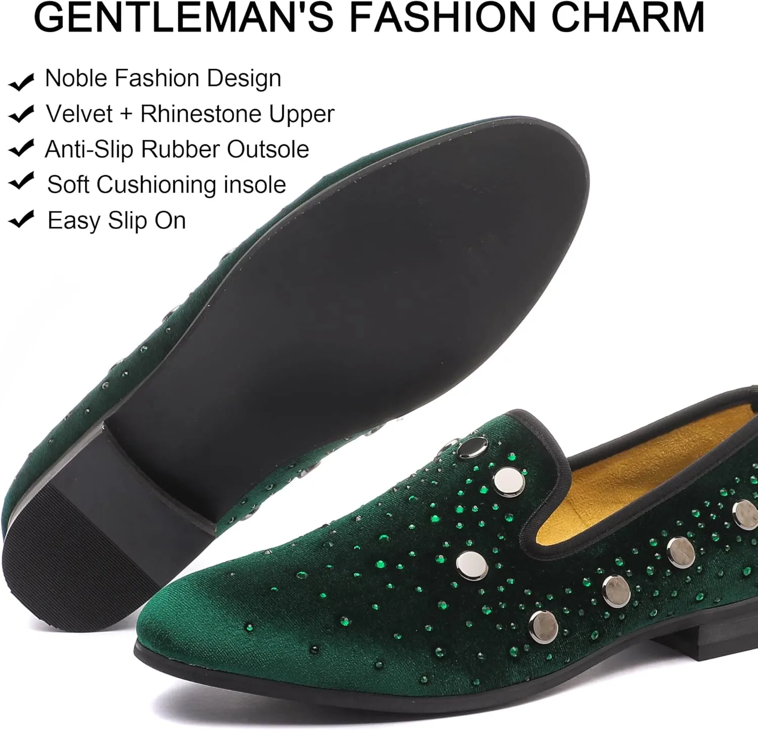 Mens Rhinestone Loafers Velvet Tuxedo Dress Shoes with Gold Plate Smoking Slippers Slip-On Penny Party Wedding Casual Shoes