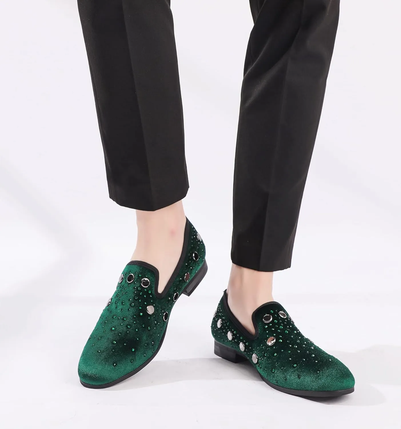 Mens Rhinestone Loafers Velvet Tuxedo Dress Shoes with Gold Plate Smoking Slippers Slip-On Penny Party Wedding Casual Shoes