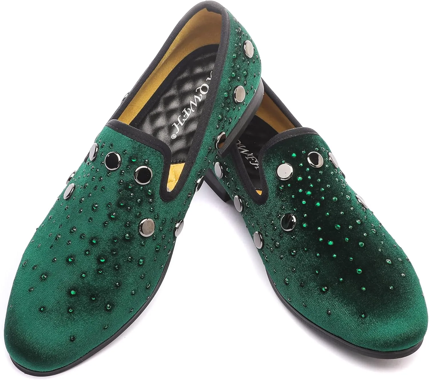 Mens Rhinestone Loafers Velvet Tuxedo Dress Shoes with Gold Plate Smoking Slippers Slip-On Penny Party Wedding Casual Shoes