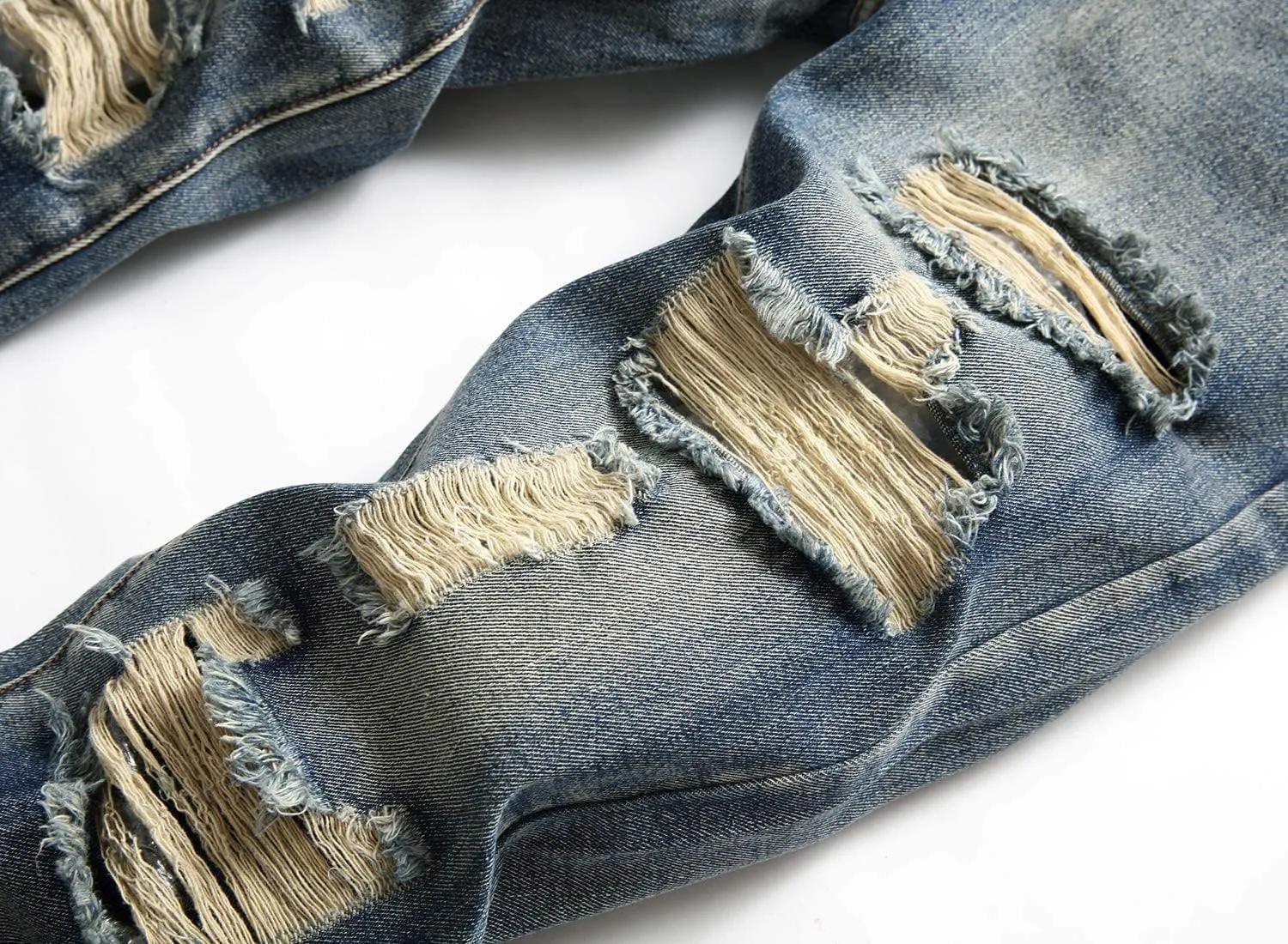 Men's Ripped Distressed Destroyed Straight Fit Washed Denim Jeans Pants
