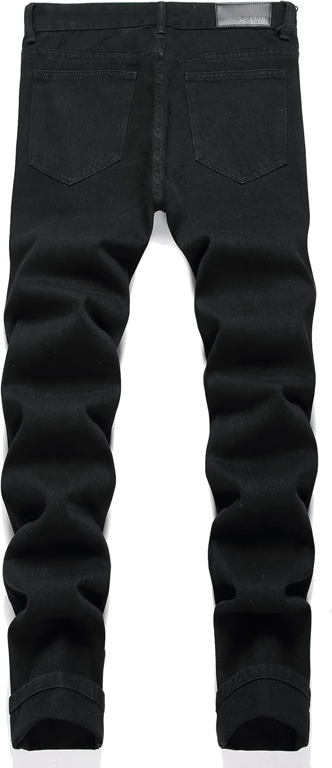 Men's Ripped Distressed Destroyed Straight Fit Washed Denim Jeans Pants