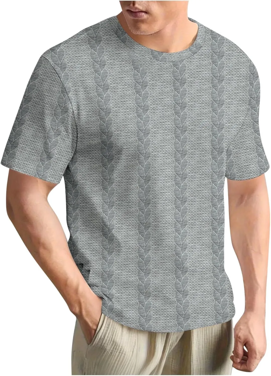 Mens Short Sleeve Shirts Casual Crewneck Textured T-Shirt Solid Color Moisture Wicking Pullover Tees Workout Summer 2025