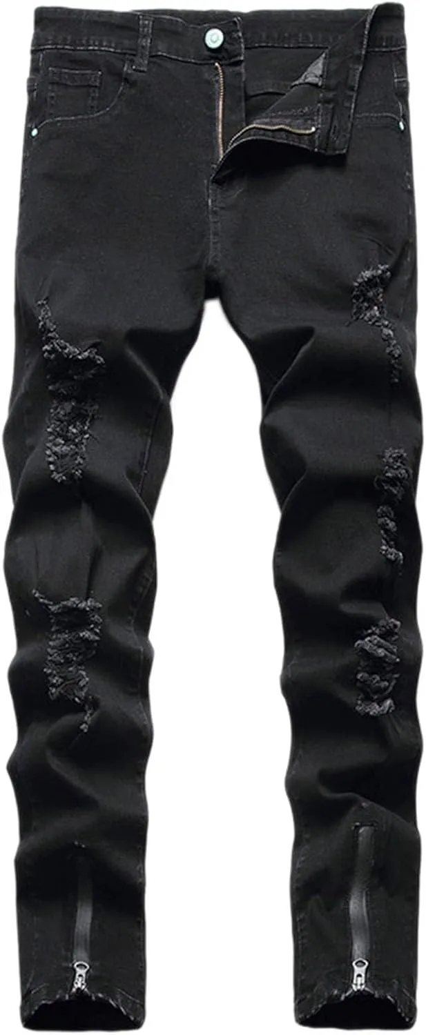 Mens Slim Fit Boot Cut Jeans Jeans Frayed Pants Distressed Rip Trousers Men Jeans Wide Jeans Men Mens