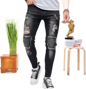 Men's Slim Fit Stretch Jeans Ripped Skinny Jeans for Men, Distressed Straight Leg Streetwear Comfort Male Pants