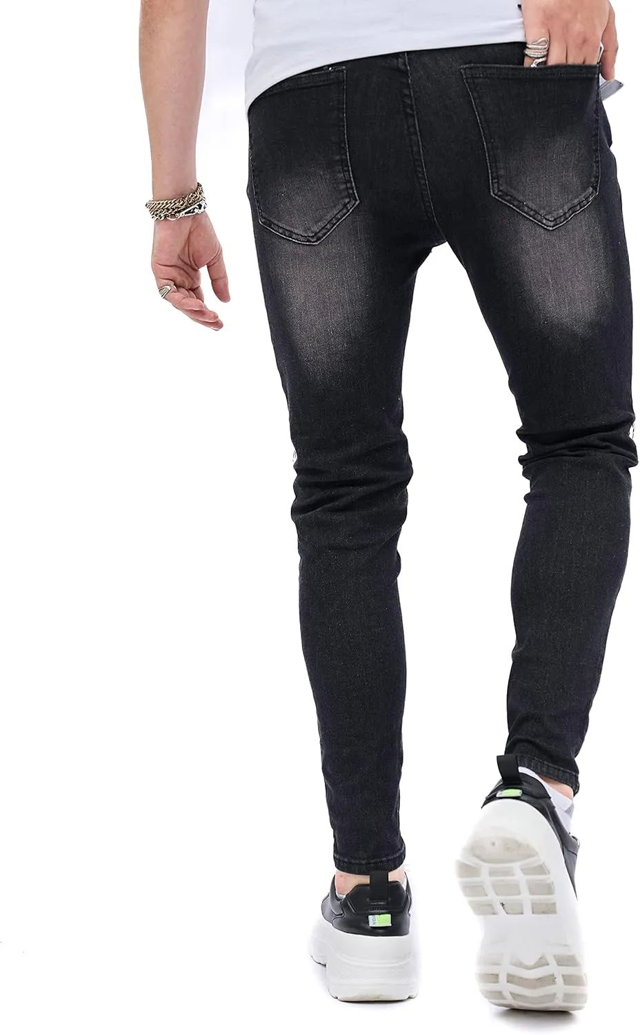 Men's Slim Fit Stretch Jeans Ripped Skinny Jeans for Men, Distressed Straight Leg Streetwear Comfort Male Pants