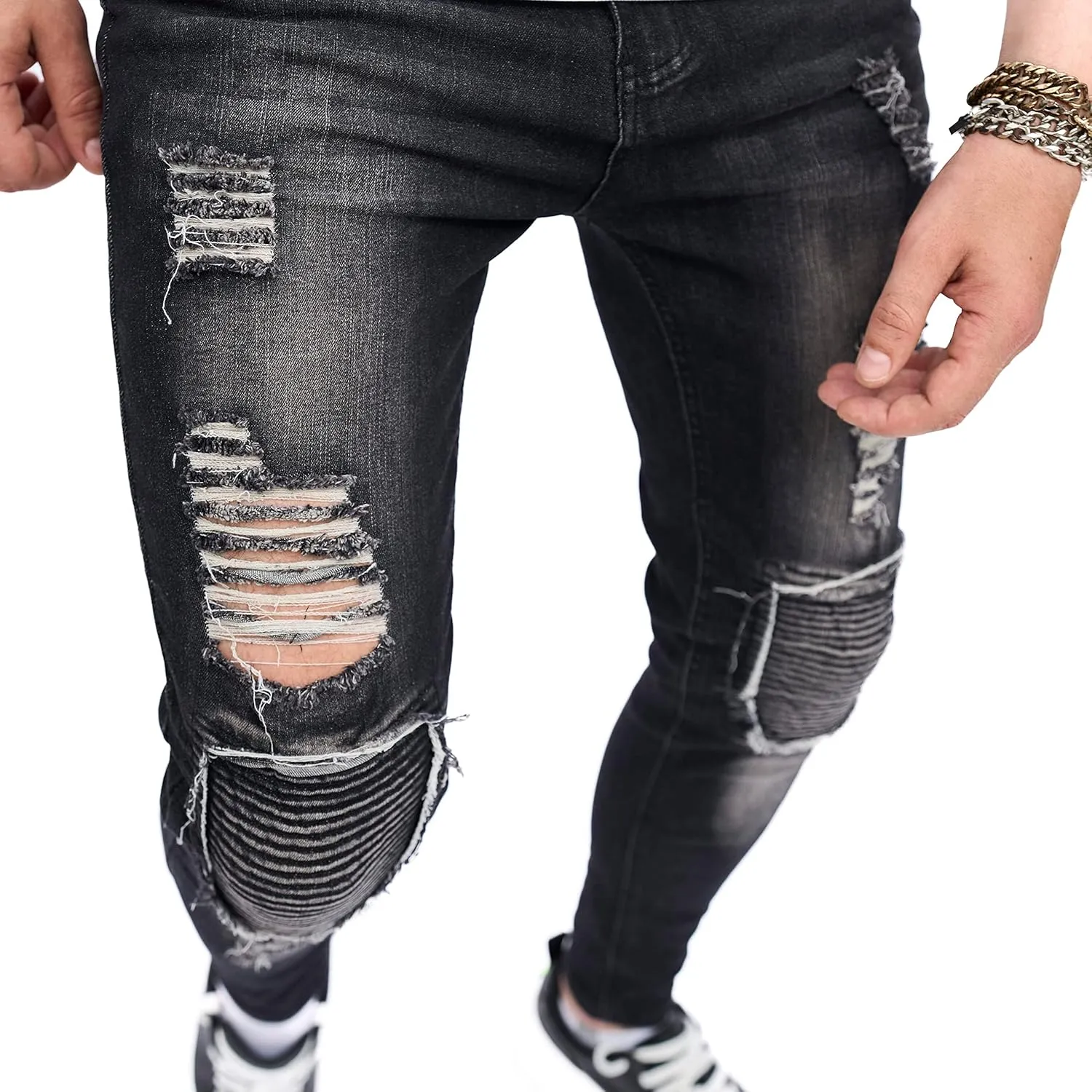 Men's Slim Fit Stretch Jeans Ripped Skinny Jeans for Men, Distressed Straight Leg Streetwear Comfort Male Pants