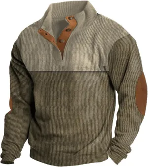 Mens Snap-Front Long Sleeved Rugged Sweatshirts Corduroy Shirt Button Down Ribbed Fall Textured Shacket Slim Fit Warm Sweater