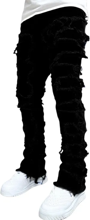 Mens Stacked Jeans Y2k Slim Fit Skinny Ripped Jeans Distressed Destroyed Denim Pants Emo Hip Hop Jeans