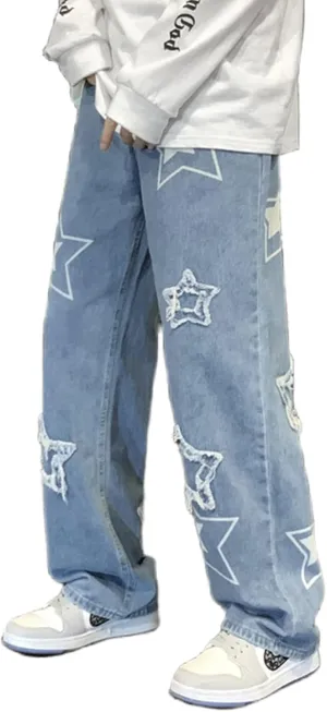 Men's Streetwear Jeans Y2K Hip Hop Jeans Casual High Waisted Wide Leg Baggy Embroidery Harajuku Denim Pants