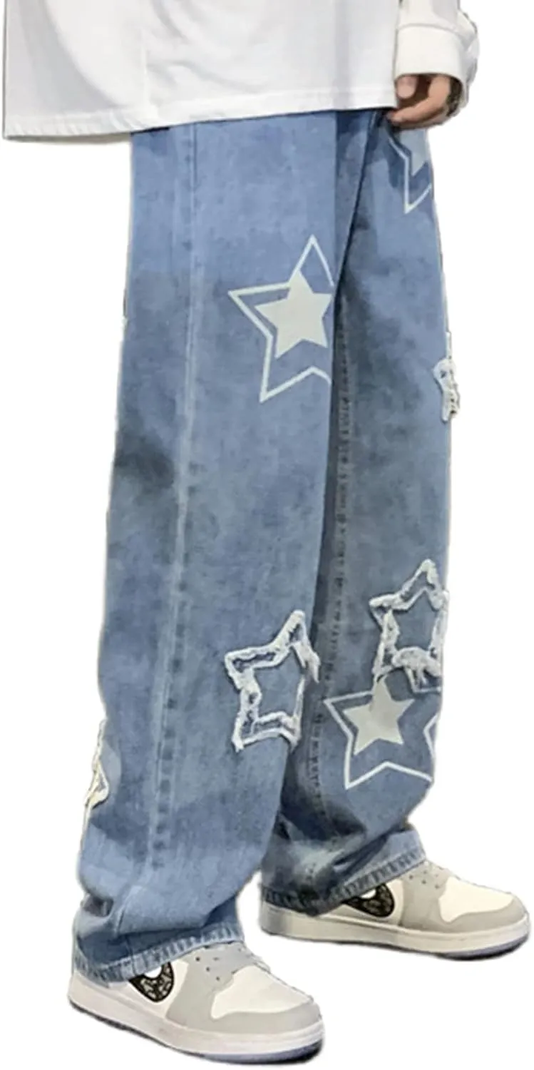 Men's Streetwear Jeans Y2K Hip Hop Jeans Casual High Waisted Wide Leg Baggy Embroidery Harajuku Denim Pants