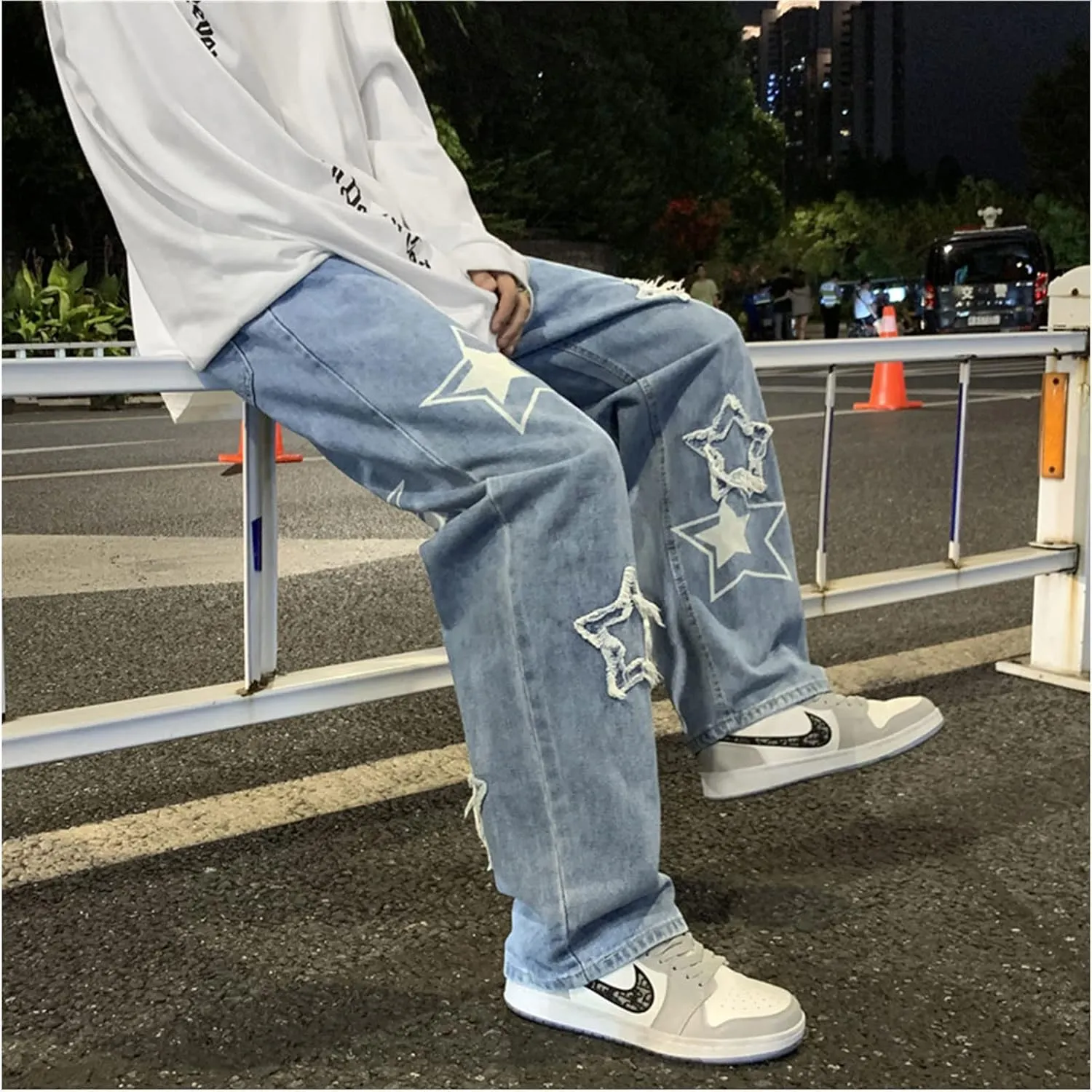 Men's Streetwear Jeans Y2K Hip Hop Jeans Casual High Waisted Wide Leg Baggy Embroidery Harajuku Denim Pants